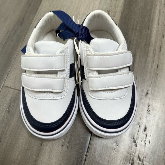 NWT Janie & Jack Boys Sneakers Velcro White Navy Size 5 - Picture 1 of 5